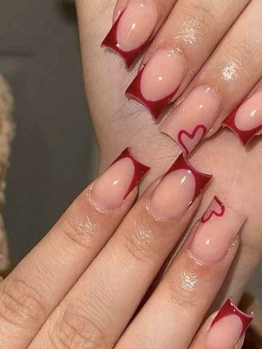 24PCS Red French Tip Press On Nails Flat Head Square Acrylic False Nails